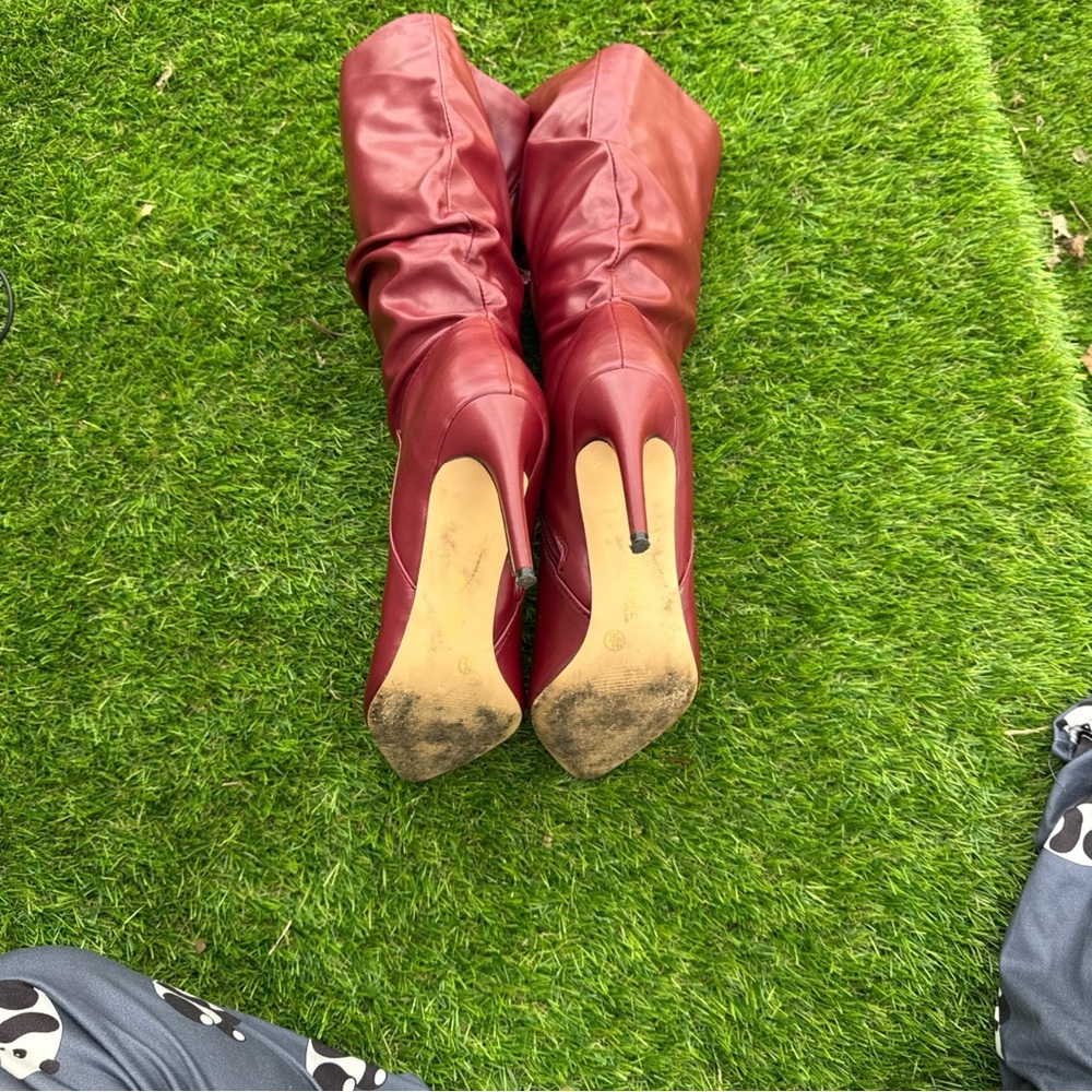 Rouge Helium Red Pointed Toe Mid-Calf Boots High Heels - Picture 5 of 9